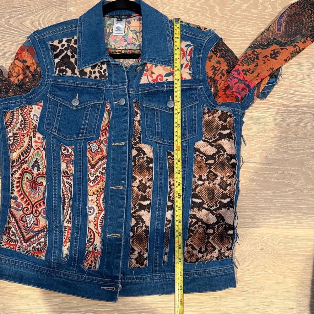 John Mark Point Collar Multi Print Patch Denim Ja… - image 13